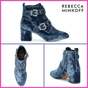 Rebecca Minkoff Embellished Blue Silver Buckle Studded Boots